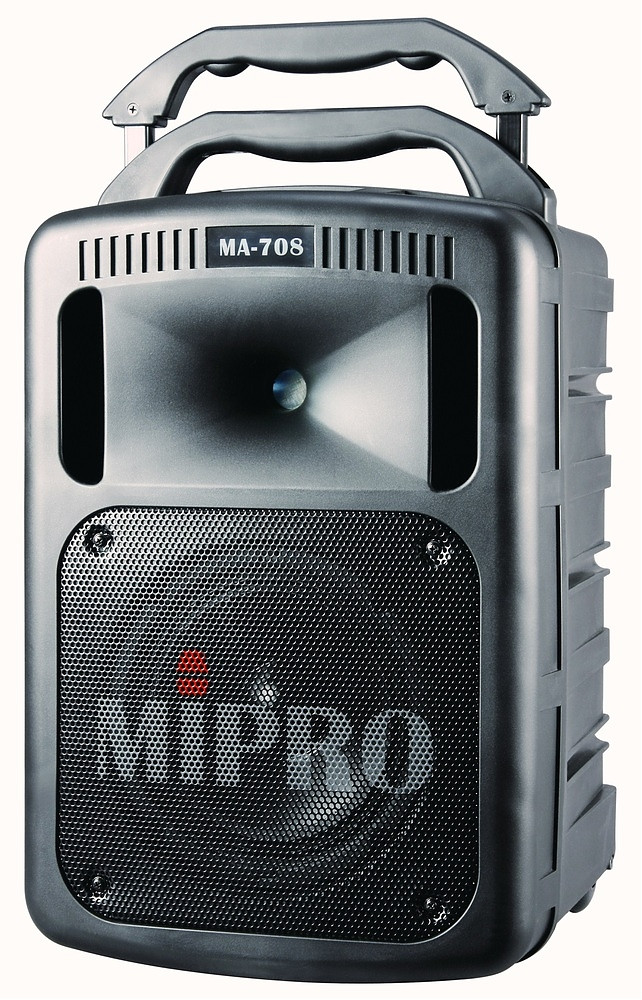 MIPRO MA-708PA - Aktywna kolumna prezentacyjna z z akumulatorem, moc 120 W RMS, wzmacniacz klasy D, głośnik 8”, bluetooth (bez odbiorników UHF oraz playera USB)