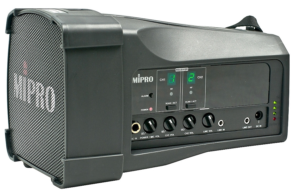 MIPRO MA-100DB - Przenośne urządzenie nagłośnieniowe 50-Watt(max) z jednokanalowym odbiornikiem UHF (player-recorder USB, akumulator)