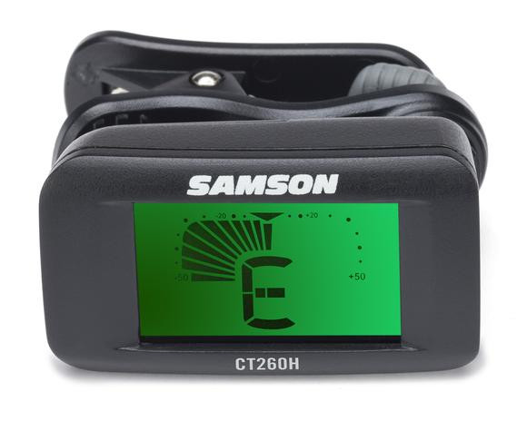 ‌Samson Ct260H Clip-On Tuner (Horizontal display) - stroik z czujnikiem piezo, strojenie chromatyczne, gitara, bas i inne, wyświetlacz LCD w poziomie, bateria CR2032 w zestawie