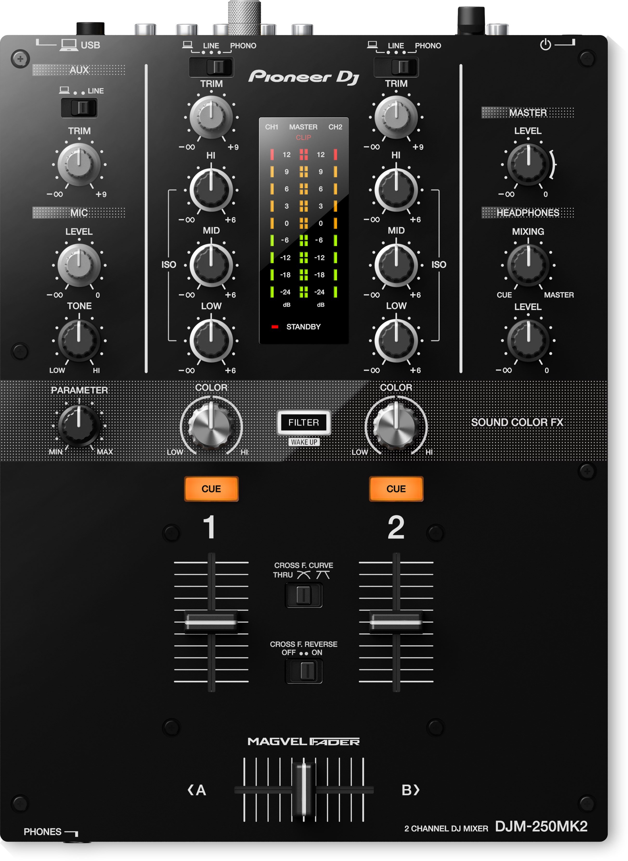 Pioneer DJ DJM-250MK2 - 2-kanałowy mikser z wbudowaną kartą dźwiękową