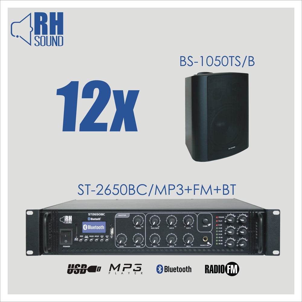 RH SOUND ST-2650BC/MP3+FM+BT + 12x BS-1050TS/B - nagłośnienie naścienne