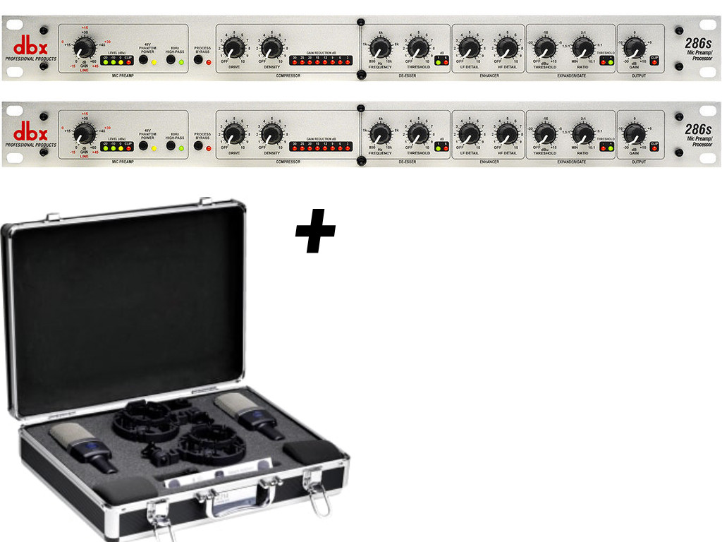 ‌AKG C214 Stereo Set + 2 x dbx 286S - zestaw dwóch mikrofonów pojemnościowych i dwóch przedwzmacniaczy mikrofonowych