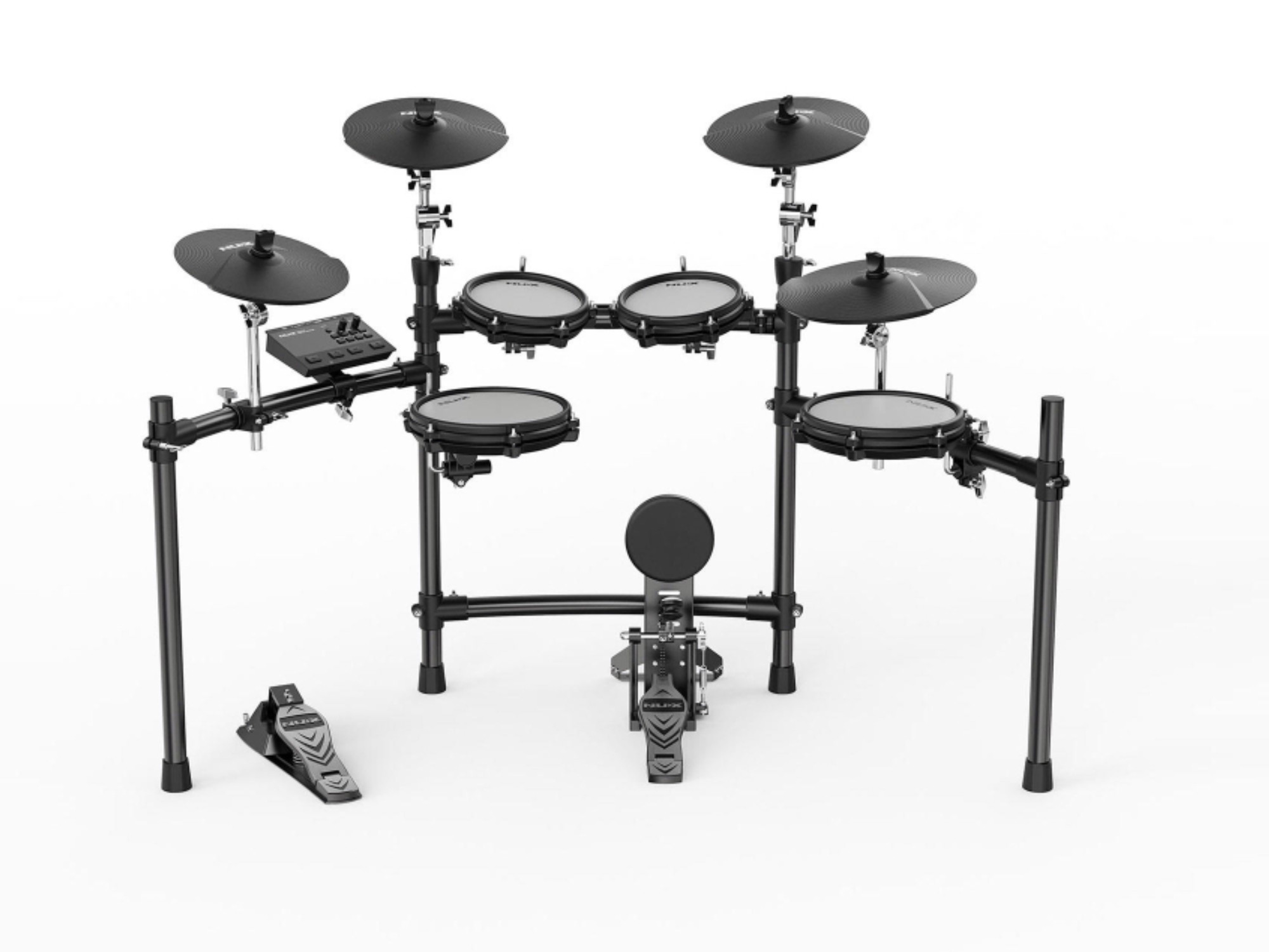 NUX DM-310 Electronic Drum Kit – widok z przodu, pełny zestaw z padami i talerzami