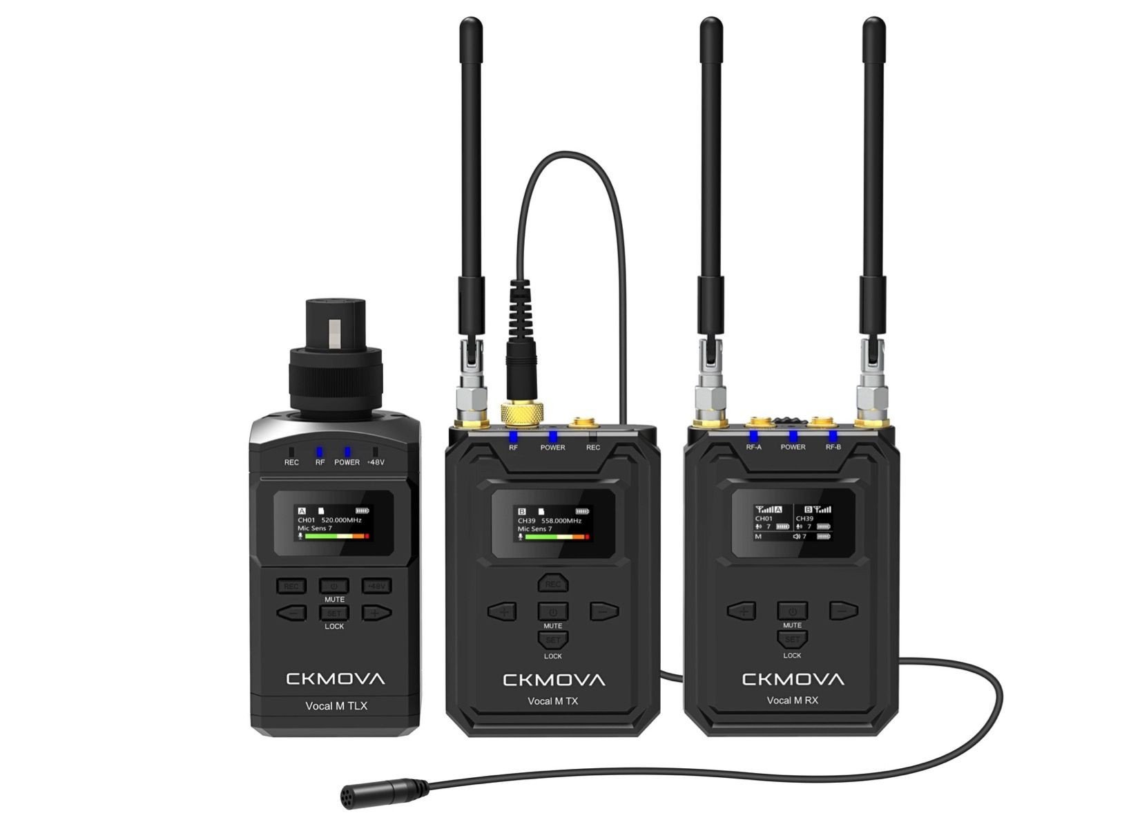 ‌CKMOVA Vocal M V4 - to podwójny bezprzewodowy zestaw z nadajnikiem do mikrofonów z gniazdem XLR oraz mikrofonem krawatowym