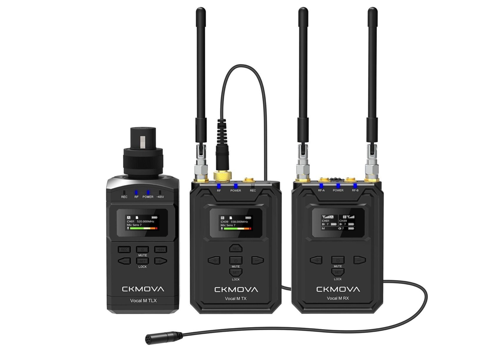 ‌CKMOVA Vocal M V4 - to podwójny bezprzewodowy zestaw z nadajnikiem do mikrofonów z gniazdem XLR oraz mikrofonem krawatowym B-STOCK