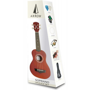 ‌Arrow PB10 NT Soprano Natural Dark Top *SET* - ukulele sopranowe opakowanie