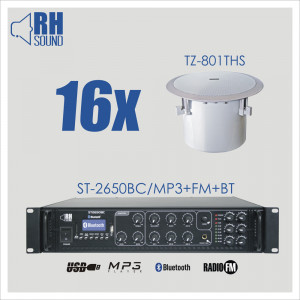 RH SOUND ST-2650BC/MP3+FM+BT + 16x TZ-801THS - nagłośnienie sufitowe