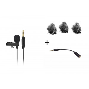 ‌RODE LAVALIER GO + CKMOVA FW-1 + CKMOVA AC-TFS - mikrofon lavalier + oslona przeciwwietrzna + kabel z gniazdem TRS - jack TRRS 3.5mm
